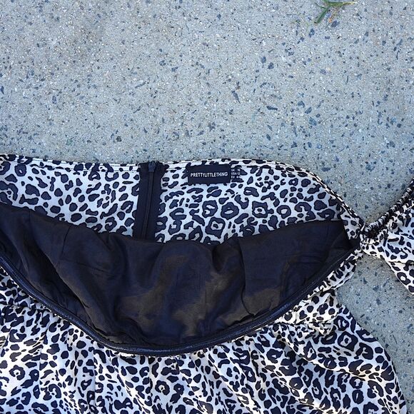 PrettyLittleThing Leopard Off Shoulder Maxi Dress w/ Thigh Slit | Size 12 - Picture 5 of 16